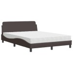 vidaXL Pat cu saltea, maro închis, 140x200 cm, textil vidaXL Pat cu saltea, maro închis, 140x200 cm, textil