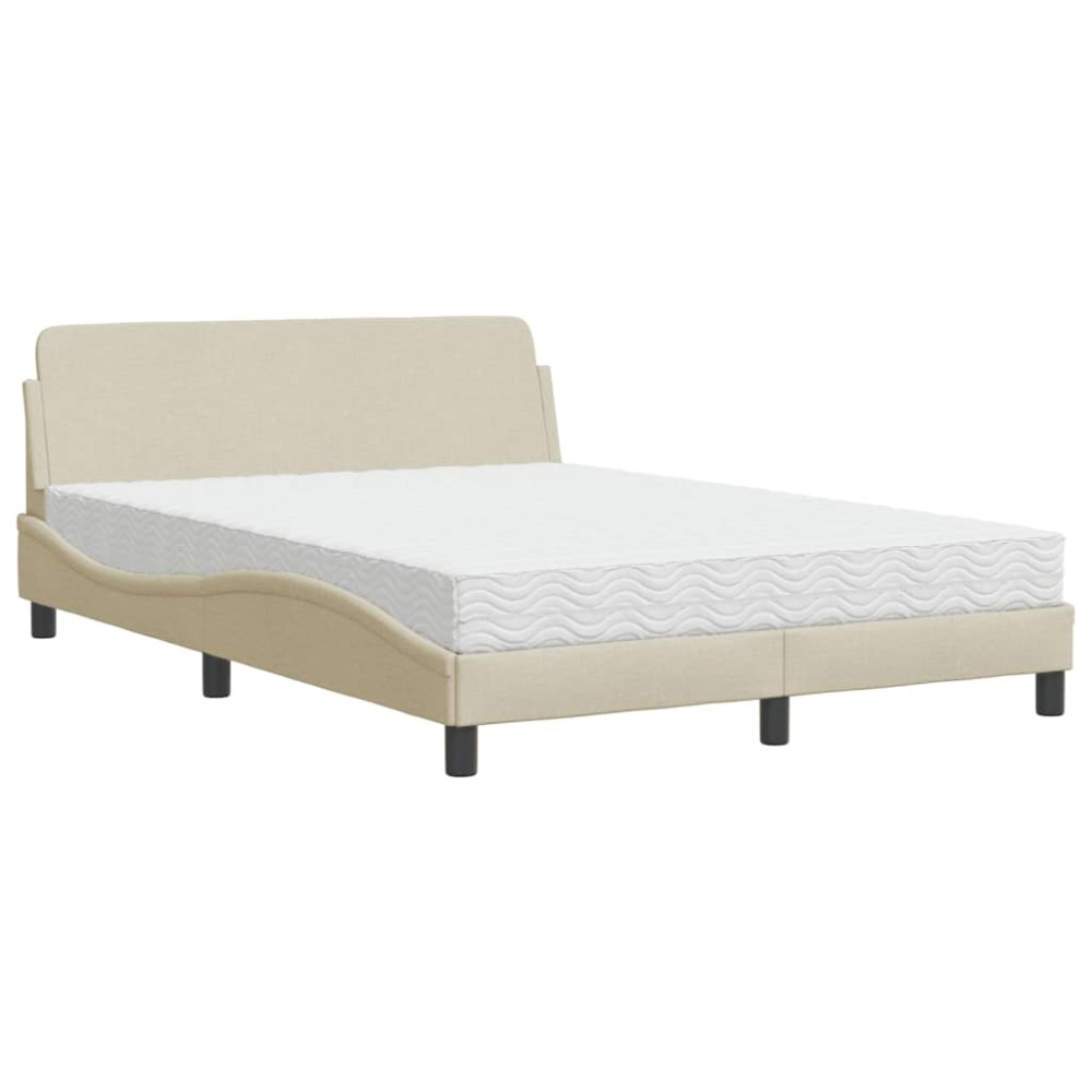 vidaXL Pat cu saltea, crem, 140x200 cm, material textil