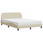 vidaXL Pat cu saltea, crem, 140x200 cm, material textil vidaXL Pat cu saltea, crem, 140x200 cm, material textil