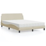 vidaXL Pat cu saltea, crem, 140x200 cm, material textil vidaXL Pat cu saltea, crem, 140x200 cm, material textil