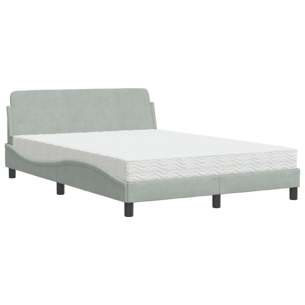 vidaXL Pat cu saltea, gri deschis, 140x200 cm, catifea