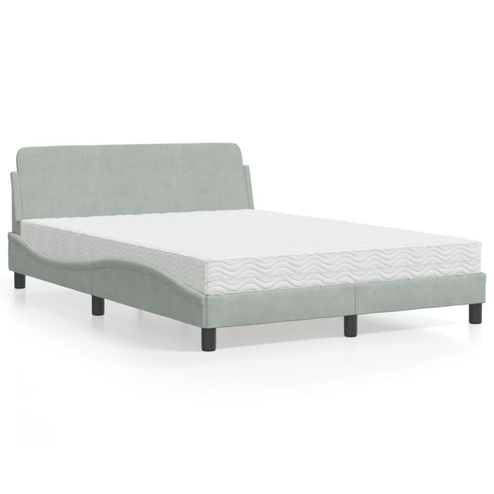 vidaXL Pat cu saltea, gri deschis, 140x200 cm, catifea