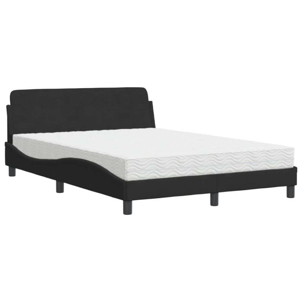vidaXL Pat cu saltea, negru, 140x200 cm, catifea