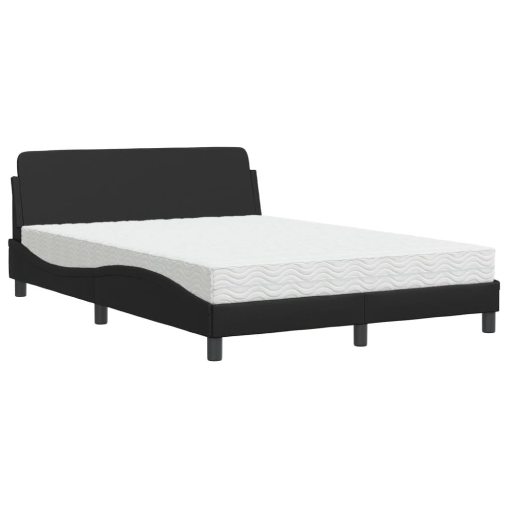vidaXL Pat cu saltea, negru, 140x200 cm, piele ecologică
