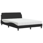 vidaXL Pat cu saltea, negru, 140x200 cm, piele ecologică