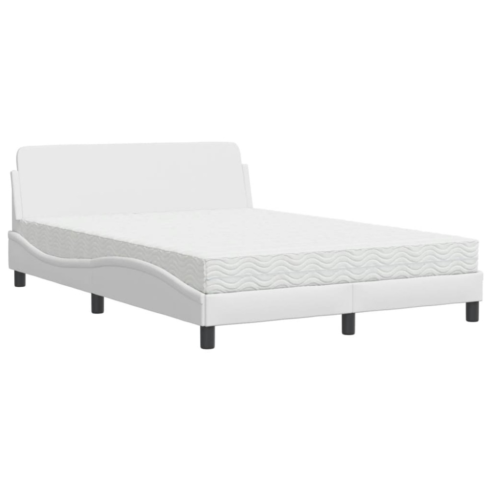 vidaXL Pat cu saltea, alb, 140x200 cm, piele ecologică