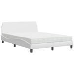 vidaXL Pat cu saltea, alb, 140x200 cm, piele ecologică