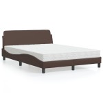 vidaXL Pat cu saltea, maro, 140x200 cm, piele ecologică vidaXL Pat cu saltea, maro, 140x200 cm, piele ecologică
