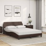 vidaXL Pat cu saltea, maro, 140x200 cm, piele ecologică vidaXL Pat cu saltea, maro, 140x200 cm, piele ecologică