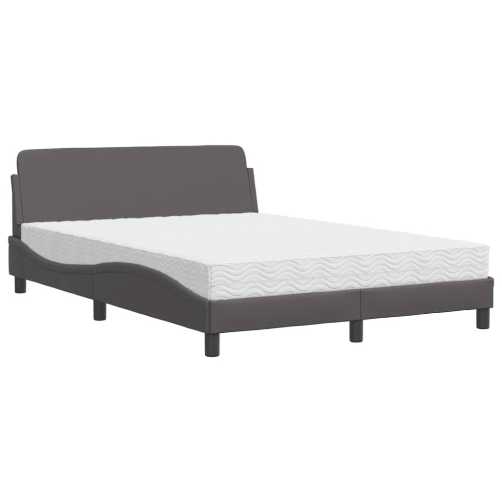 vidaXL Pat cu saltea, gri, 140x200 cm, piele ecologică