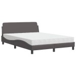vidaXL Pat cu saltea, gri, 140x200 cm, piele ecologică vidaXL Pat cu saltea, gri, 140x200 cm, piele ecologică