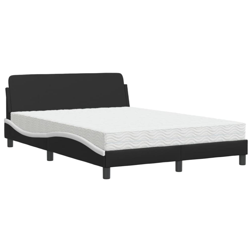 vidaXL Pat cu saltea, negru și alb, 140x200 cm, piele ecologică