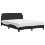 vidaXL Pat cu saltea, negru și alb, 140x200 cm, piele ecologică