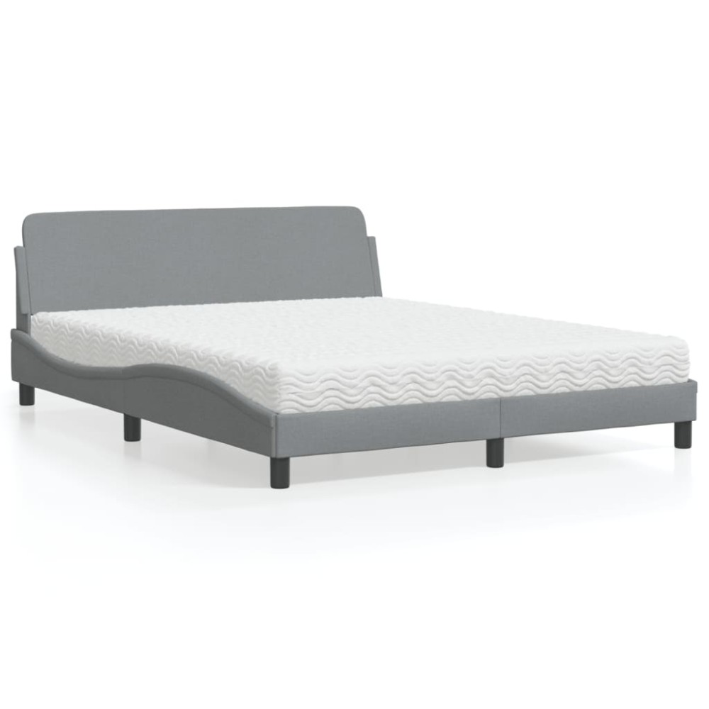 vidaXL Pat cu saltea, gri deschis, 160x200 cm, textil