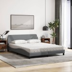 vidaXL Pat cu saltea, gri deschis, 160x200 cm, textil vidaXL Pat cu saltea, gri deschis, 160x200 cm, textil