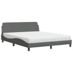 vidaXL Pat cu saltea, gri închis, 160x200 cm, țesătură