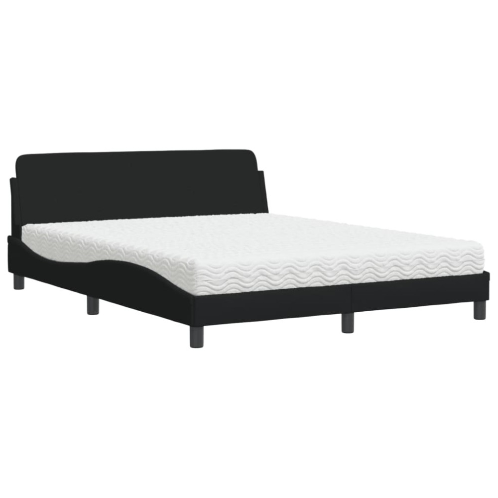 vidaXL Pat cu saltea, negru, 160x200 cm, textil
