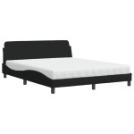 vidaXL Pat cu saltea, negru, 160x200 cm, textil