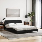 vidaXL Pat cu saltea, negru, 160x200 cm, textil