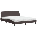 vidaXL Pat cu saltea, maro închis, 160x200 cm, textil vidaXL Pat cu saltea, maro închis, 160x200 cm, textil