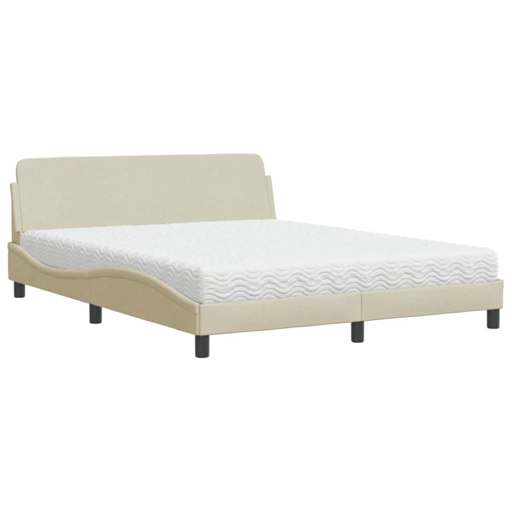 vidaXL Pat cu saltea, crem, 160x200 cm, material textil