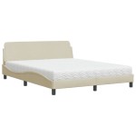 vidaXL Pat cu saltea, crem, 160x200 cm, material textil vidaXL Pat cu saltea, crem, 160x200 cm, material textil