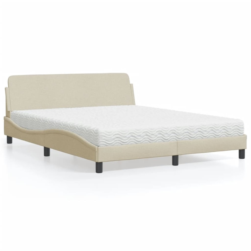 vidaXL Pat cu saltea, crem, 160x200 cm, material textil