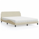 vidaXL Pat cu saltea, crem, 160x200 cm, material textil vidaXL Pat cu saltea, crem, 160x200 cm, material textil