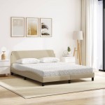 vidaXL Pat cu saltea, crem, 160x200 cm, material textil vidaXL Pat cu saltea, crem, 160x200 cm, material textil