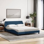 vidaXL Pat cu saltea, albastru, 160x200cm, material textil