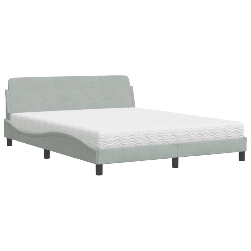 vidaXL Pat cu saltea, gri deschis, 160x200 cm, catifea