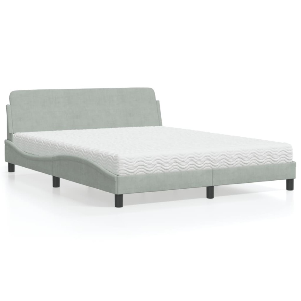 vidaXL Pat cu saltea, gri deschis, 160x200 cm, catifea