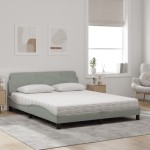 vidaXL Pat cu saltea, gri deschis, 160x200 cm, catifea