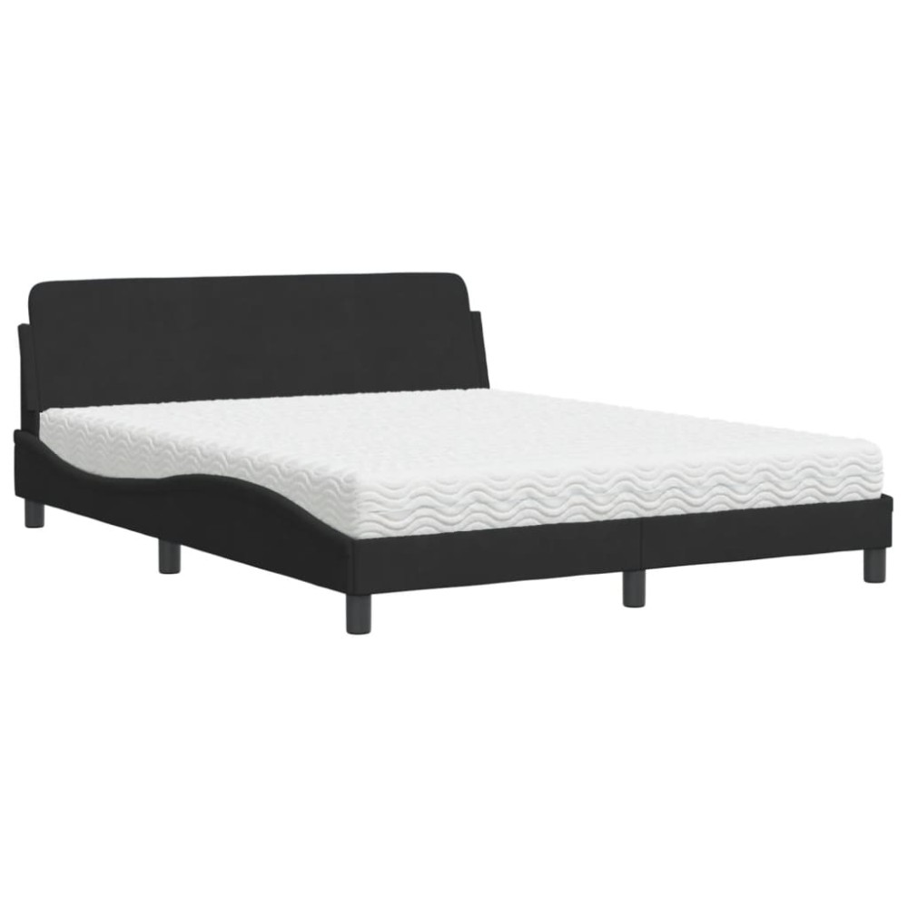 vidaXL Pat cu saltea, negru, 160x200 cm, catifea