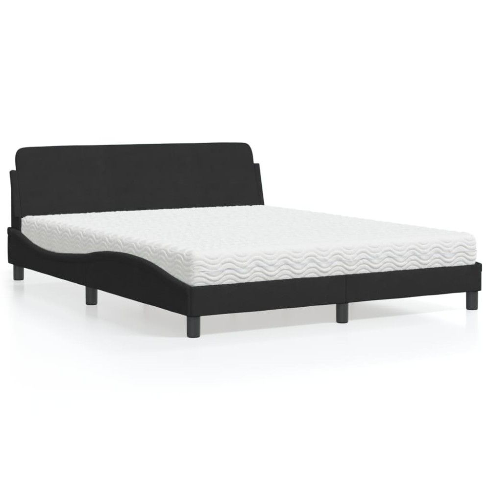 vidaXL Pat cu saltea, negru, 160x200 cm, catifea