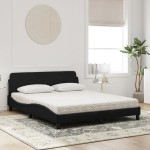 vidaXL Pat cu saltea, negru, 160x200 cm, catifea