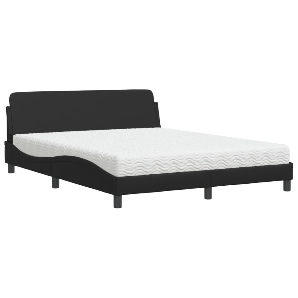 vidaXL Pat cu saltea, negru, 160x200 cm, piele ecologică