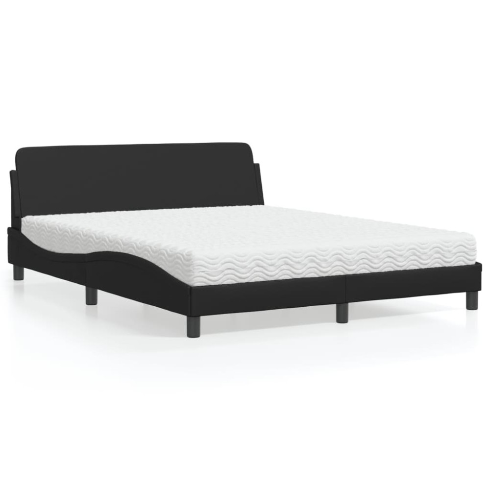 vidaXL Pat cu saltea, negru, 160x200 cm, piele ecologică