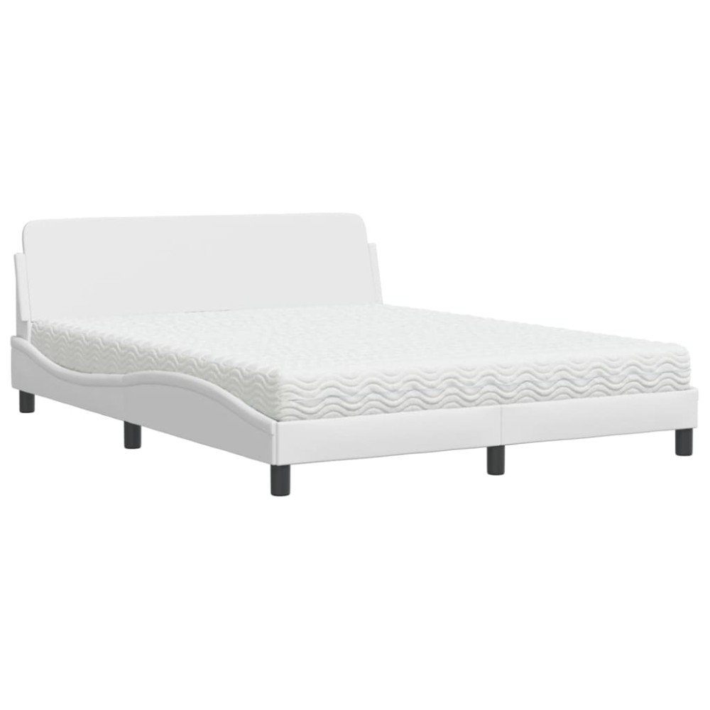 vidaXL Pat cu saltea, alb, 160x200 cm, piele ecologică
