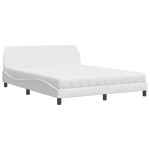 vidaXL Pat cu saltea, alb, 160x200 cm, piele ecologică