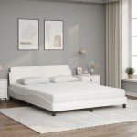 vidaXL Pat cu saltea, alb, 160x200 cm, piele ecologică