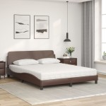 vidaXL Pat cu saltea, maro, 160x200 cm, piele ecologică vidaXL Pat cu saltea, maro, 160x200 cm, piele ecologică