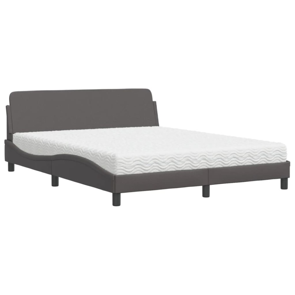 vidaXL Pat cu saltea, gri, 160x200 cm, piele ecologică