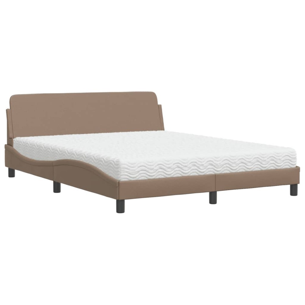 vidaXL Pat cu saltea, cappuccino, 160x200cm piele ecologică