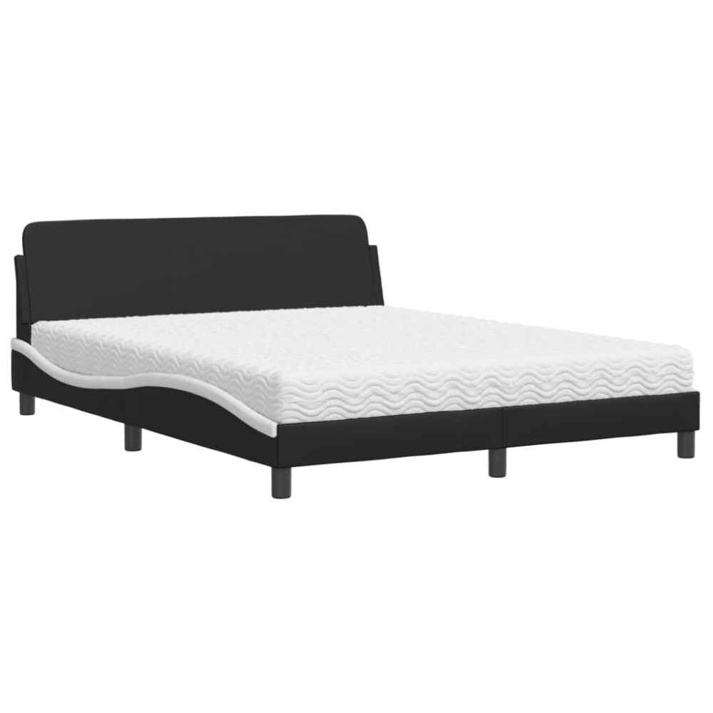vidaXL Pat cu saltea, negru și alb, 160x200 cm, piele ecologică