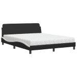 vidaXL Pat cu saltea, negru și alb, 160x200 cm, piele ecologică vidaXL Pat cu saltea, negru și alb, 160x200 cm, piele ecologică