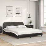 vidaXL Pat cu saltea, negru și alb, 160x200 cm, piele ecologică vidaXL Pat cu saltea, negru și alb, 160x200 cm, piele ecologică