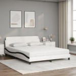 vidaXL Pat cu saltea, alb și negru, 160x200 cm, piele ecologică vidaXL Pat cu saltea, alb și negru, 160x200 cm, piele ecologică