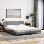 vidaXL Pat cu saltea, gri deschis, 180x200 cm, material textil vidaXL Pat cu saltea, gri deschis, 180x200 cm, material textil