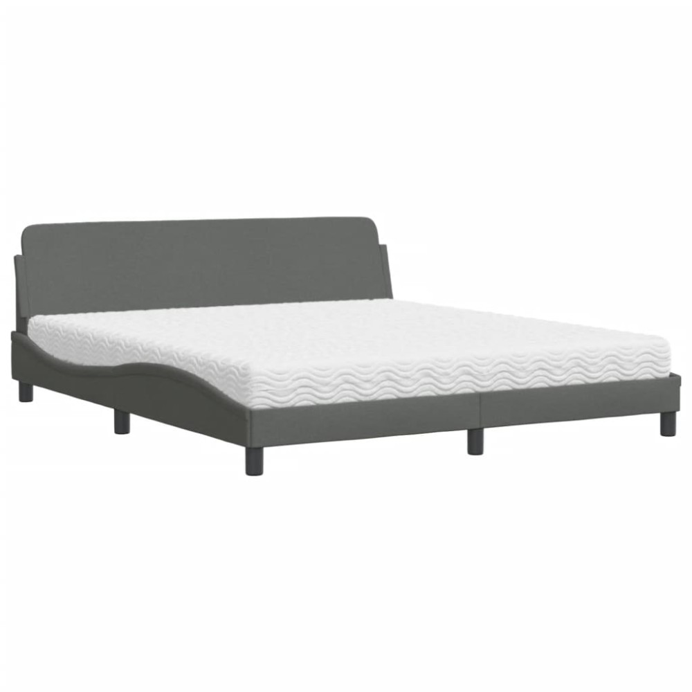 vidaXL Pat cu saltea, gri închis, 180x200 cm, textil